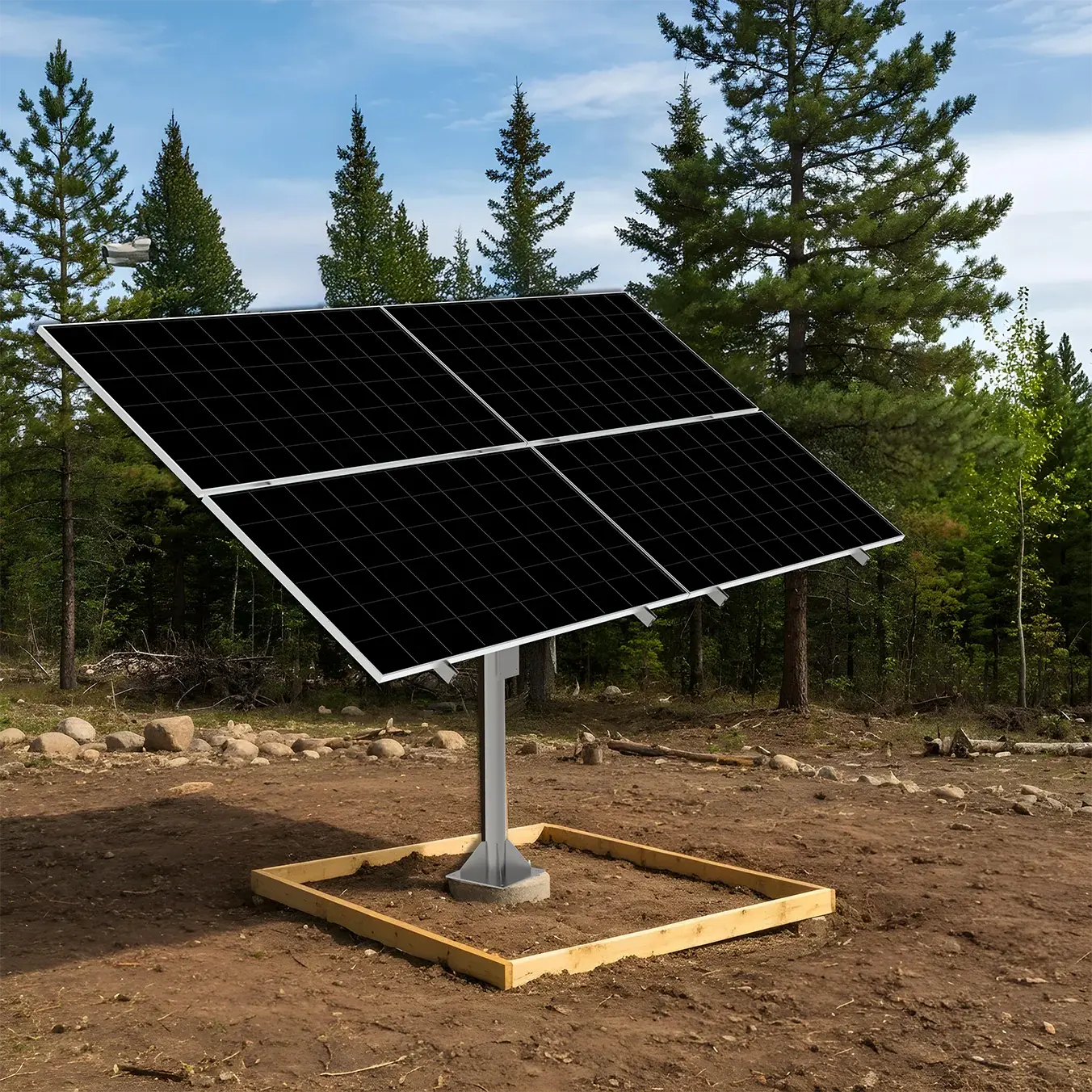 Elios Arbora P4-C – Système de montage sur poteau pour 4 panneaux (acier galvanisé, rails aluminium, garantie 5 ans) Boutique Solaire Québec